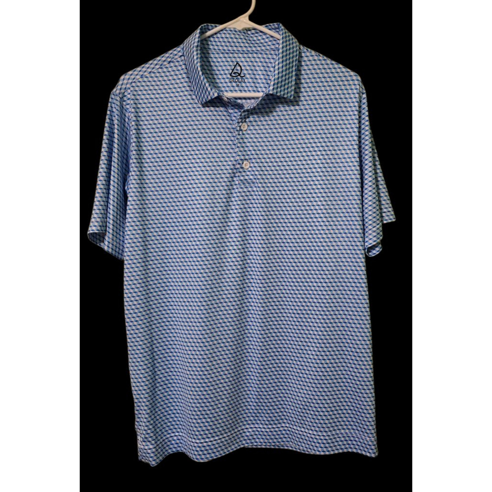 NWOT Men's DEOLAX Blue White Geometric Polo Shirt‎ M Golf